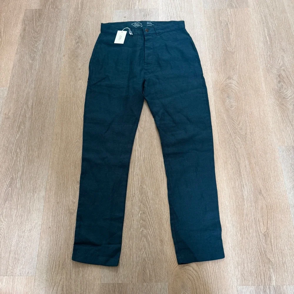 Alex Crane Cham Linen Pants Mens 30 Dark Teal Blue Green Straight Leg Button Fly